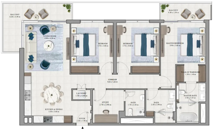 דירת 3 חדרי שינה Grove Ridge נכס מניב דובאי
