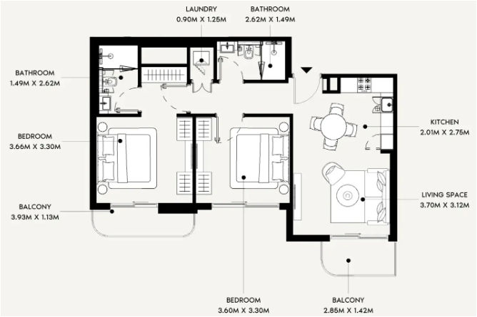 דירה 2 חדרי שינה